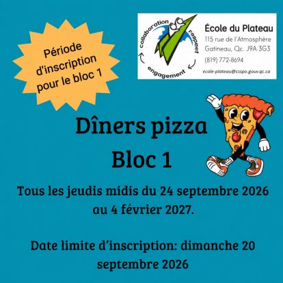 Campagne de financement - Diner Pizza - Bloc 1 - Débutant le 24 septembre 2026