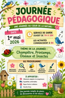 🌼🐝 JOURNÉE PÉDAGOGIQUE, Thème de la journée : Champêtre • Printemps • Oiseaux • Insectes🐦🌸