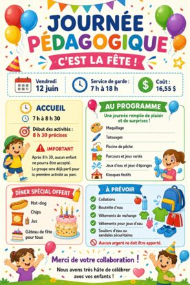 🎉 JOURNÉE PÉDAGOGIQUE 🎉 Thème : C’est la fête ! 🎈
